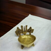 Shankh Chakra Namah Brass Diya Over Carved Design Legs | Brass Diya for Home Temple | Decorative Diyas