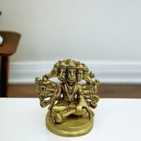 Brass Handmade Panchmukhi Hanuman In Solid | Mahavir | Bajrangbali | Diwali Gift | Murti | Idol Pooja Poojan Temple Daily Worship - Color: Yellow