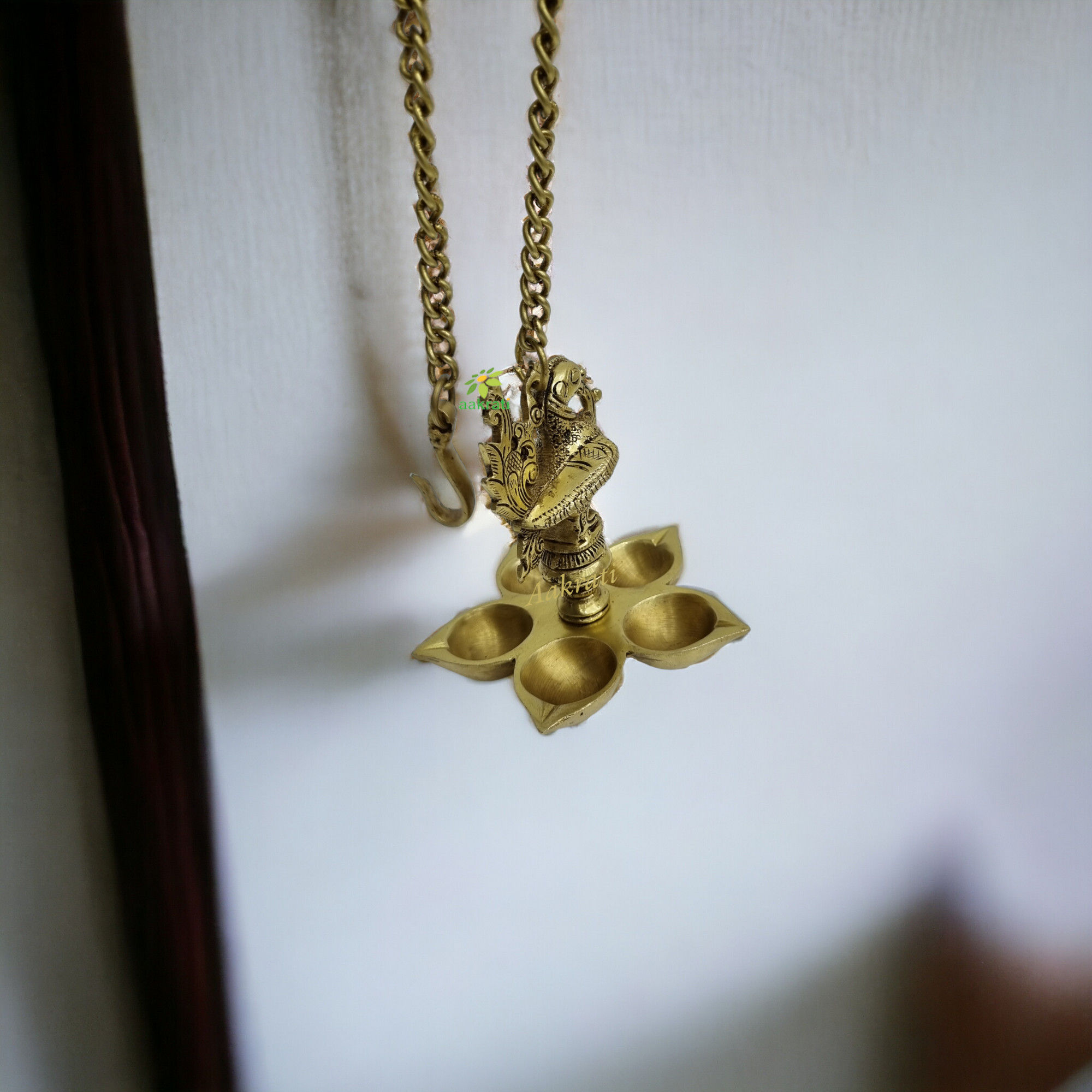 Brass Peacock Carved Hanging Diya Brass Indian Diya Lamp, Brass Decorative Diya