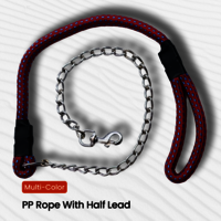 DOG COLOR HALF LEAD CHAIN / BRASS HOOK WITH REFLECTIVE HALF ROPE (NYLON)