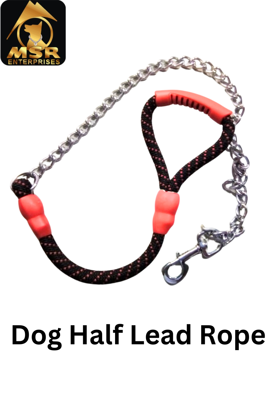 DOG COLOR HALF LEAD CHAIN / BRASS HOOK WITH REFLECTIVE HALF ROPE (NYLON)