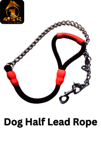 DOG COLOR HALF LEAD CHAIN / BRASS HOOK WITH REFLECTIVE HALF ROPE (NYLON)