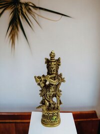Aakrati Brass Krishna Statue Home Pooja Decor Gift Item Brass Krishna Sculpture - Color: Yellow