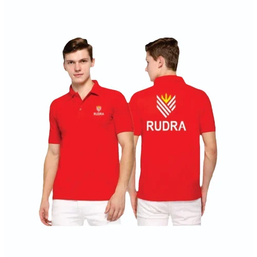 Corporate Uniform T-Shirt - Cotton, Size M, Red Color, Polo Collar, Printed Pattern | Unisex Design for Corporate Events and Team-Building Activities