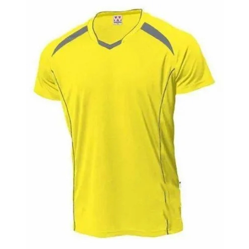 Mens Half Sleeves Sports Yellow T-Shirt - Polyester Fabric, Plus Size Options, O-Neck Collar, Unisex Design, Suitable for All Age Groups