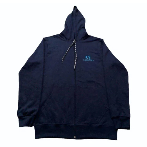 Navy Blue Winter Hoodies Sweatshirt - Breathable Polyester Plus Size Zipper Closure Long Sleeves for Males of All Ages Plain Design