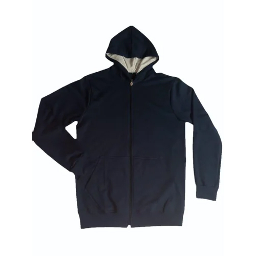 Mens Navy Solid Hooded Sweatshirt - Breathable Polyester Plus Size Long Sleeves - Zipper Closure for Versatile Comfort and Style