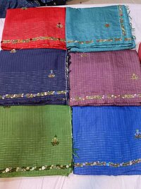 Bhagalpuri Linen Stripe Handwork Sarees