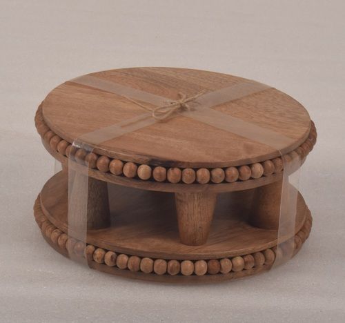 Wooden Beads Pedestal Trivets With Natural Finish