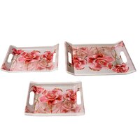 PLASTIC RECTANGULAR SHAPE FLOWER PRINTED DESIGN SERVING TRAY 3