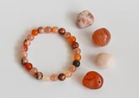 Sacral Chakra Crystal Kit - 4pcs Tumbled Stones & 8mm Round Beads Bracelet | Natural Multi-Color Gemstones, Info Card Included