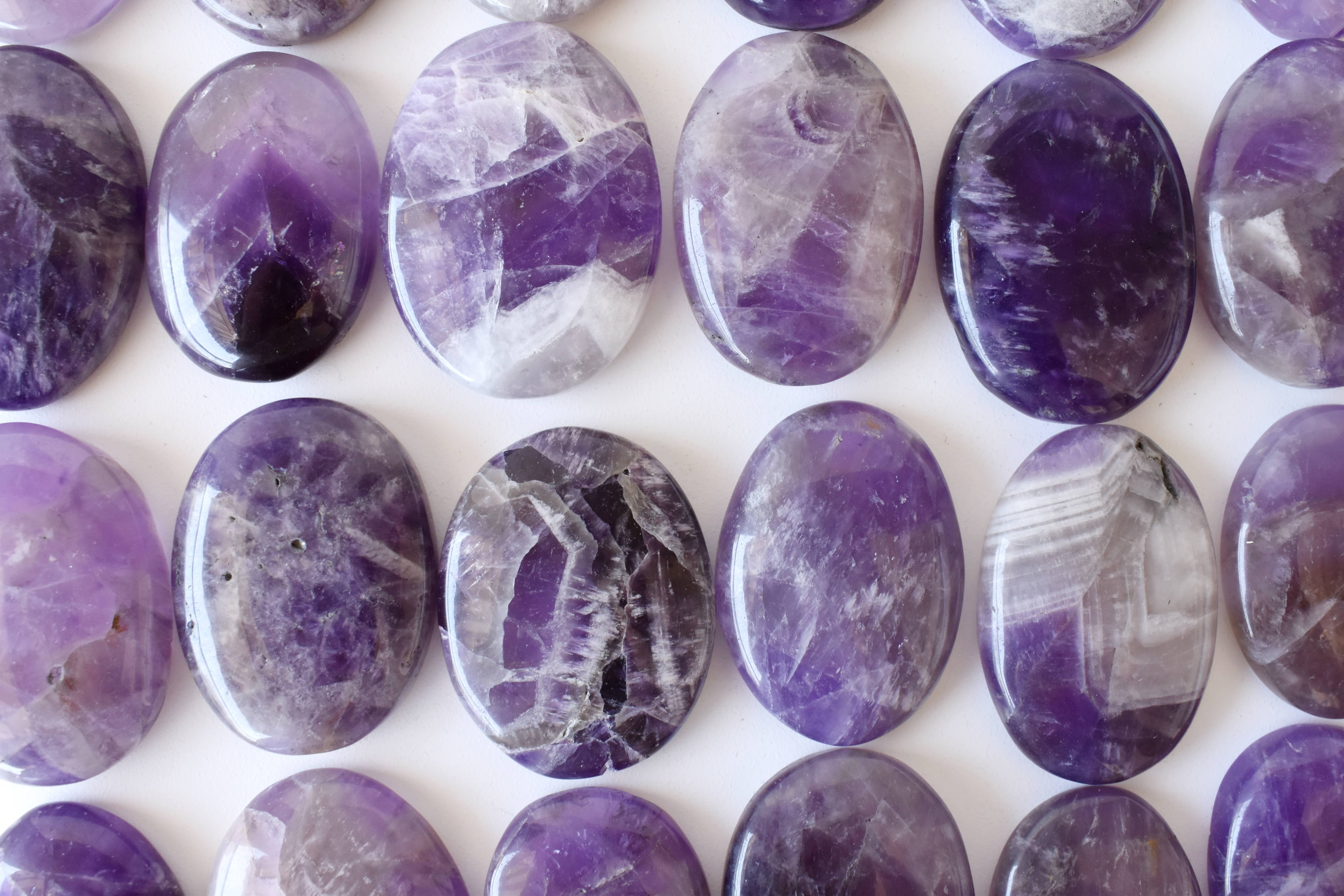 Amethyst Worry Stone for Crystal Healing, Pocket Palm Stone