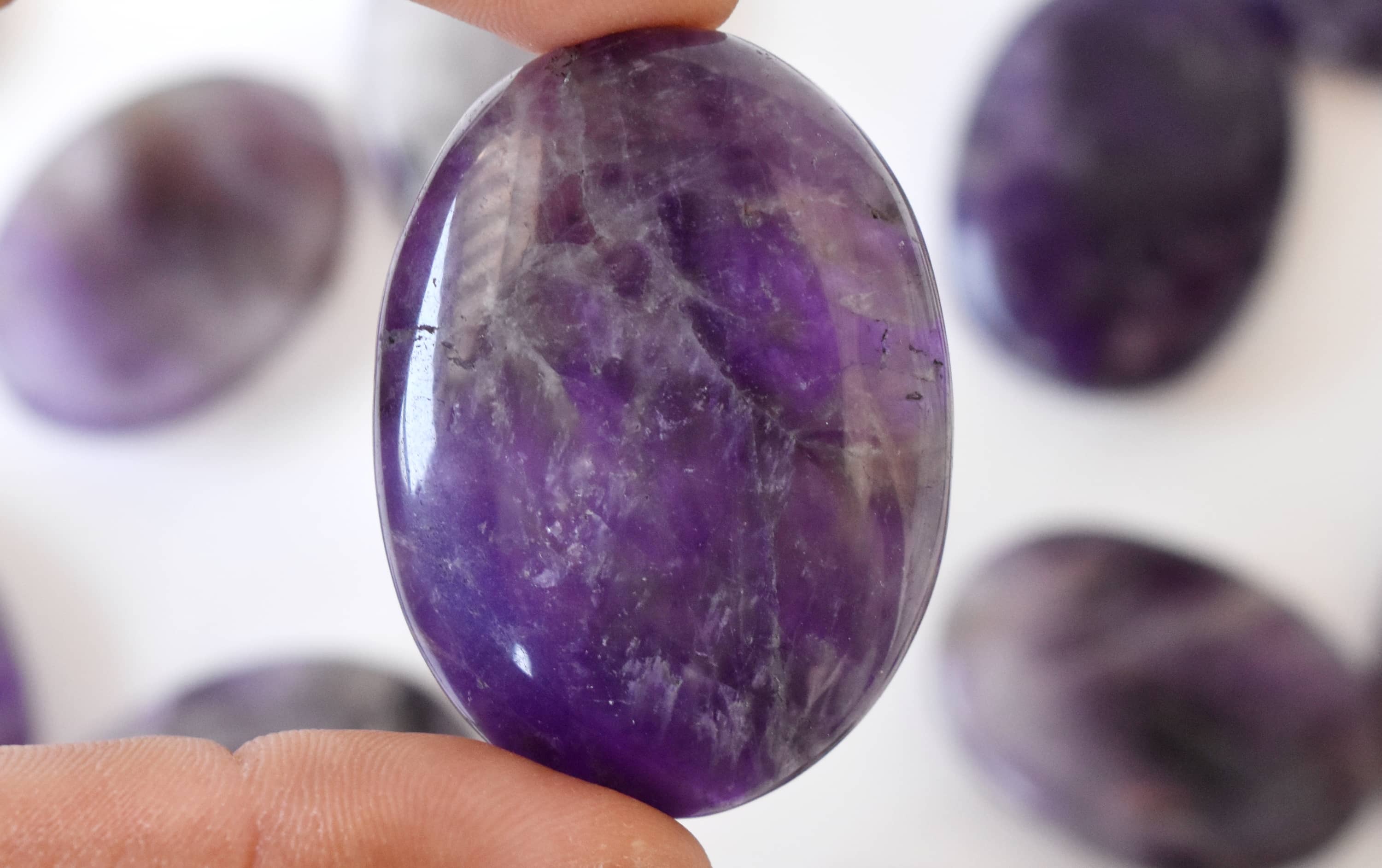 Amethyst Worry Stone for Crystal Healing, Pocket Palm Stone