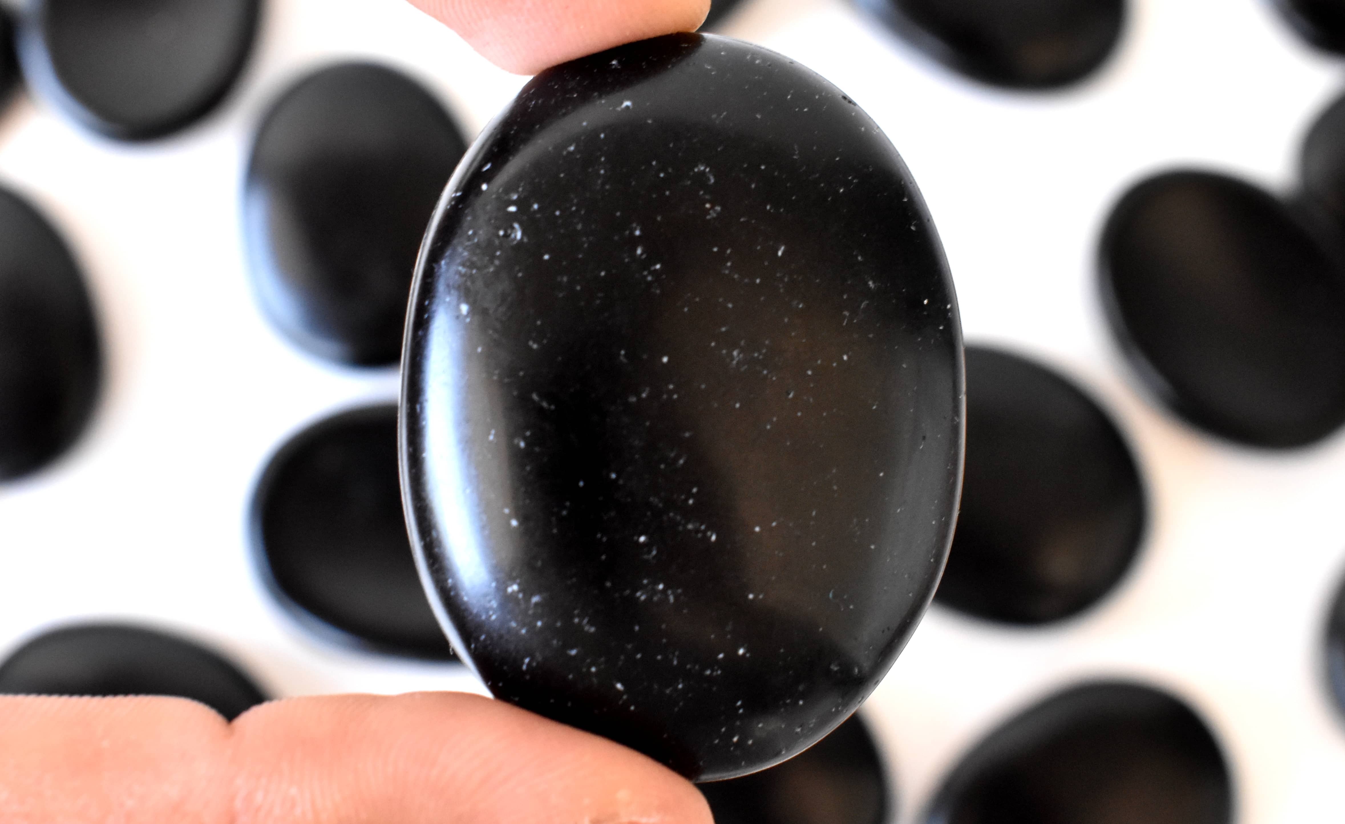 Black Obsidian Worry Stone for Crystal Healing, Pocket Palm Stone