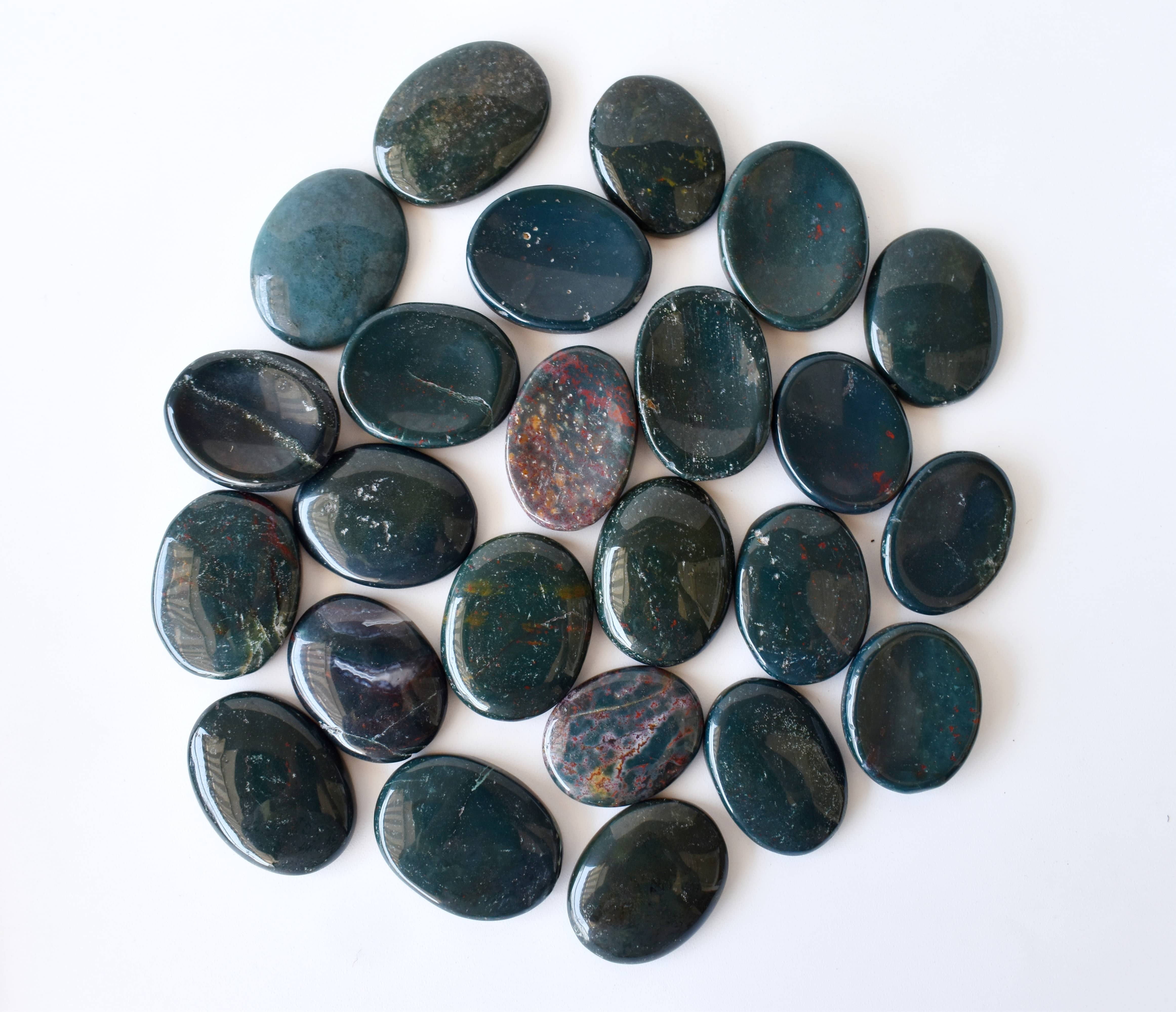 Bloodstone Worry Stone for Crystal Healing, Pocket Palm Stone