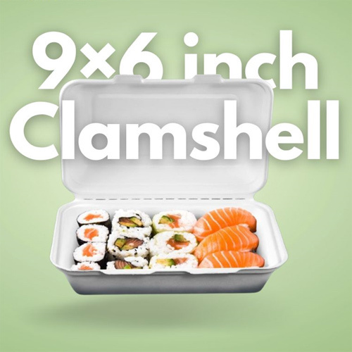 Bagasse Clamshell Boxes - Color: White