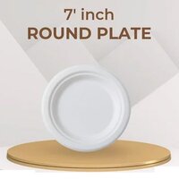 Bagasse Round Plate - 7 Inch Size, White Color, Eco-friendly Material For Food Industry
