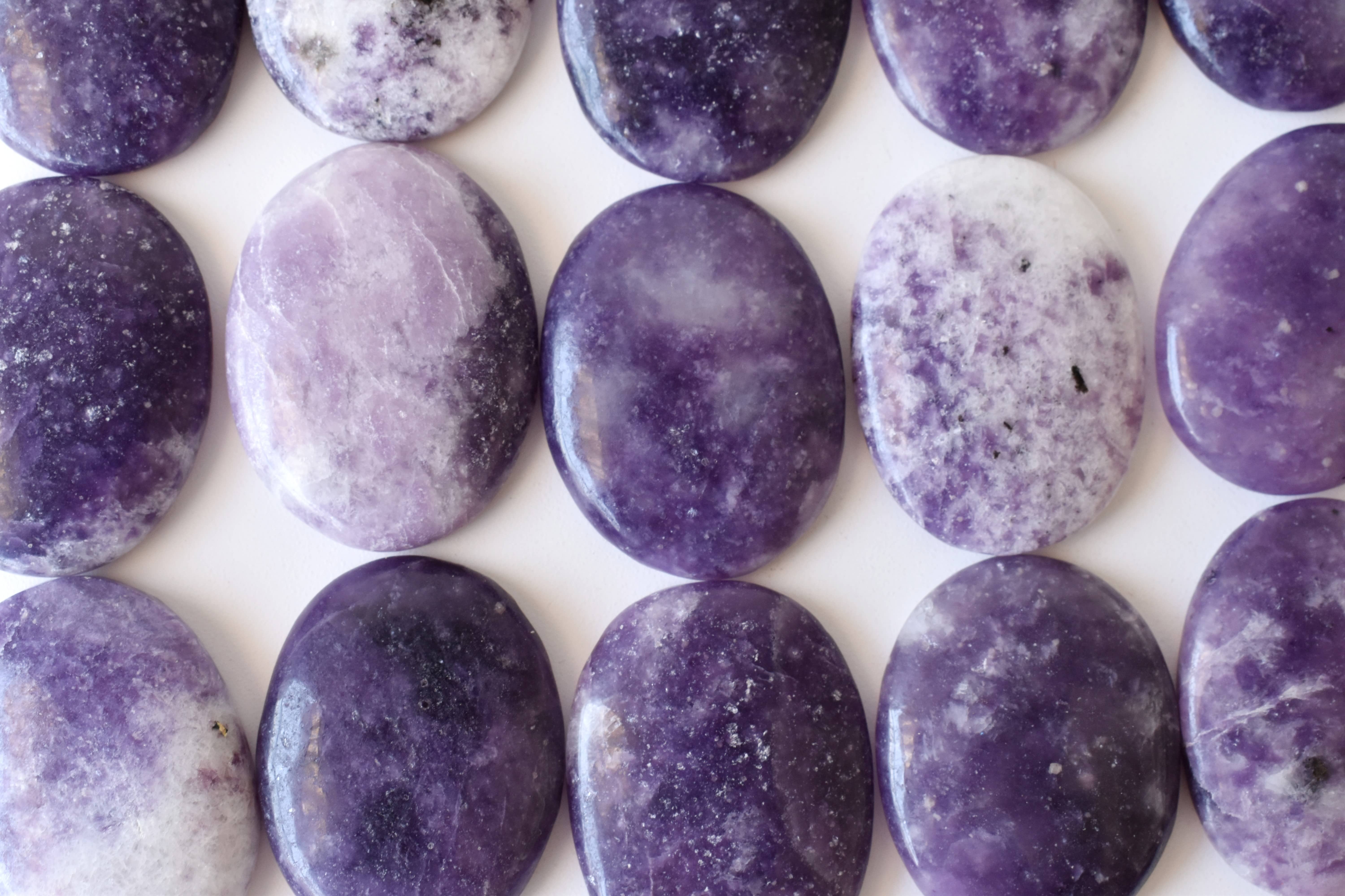 Lepidolite Worry Stone for Crystal Healing, Pocket Palm Stone