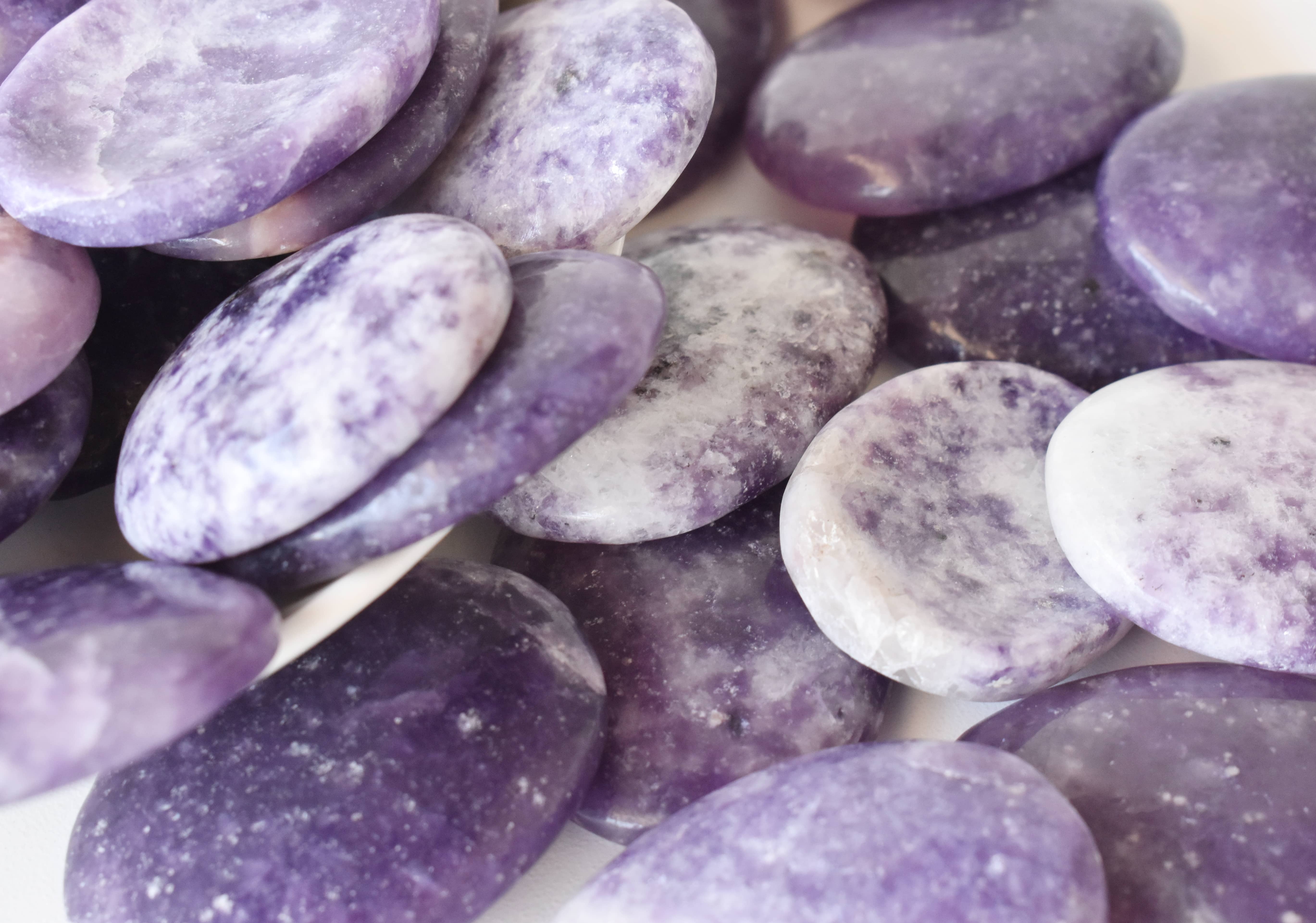 Lepidolite Worry Stone for Crystal Healing, Pocket Palm Stone