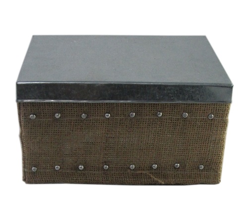 21 cm Galvanised Rectangular Trunk With Jute Pedestal