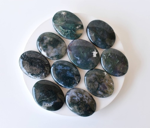 Moss Agate Worry Stone for Crystal Healing, Pocket Palm Stone