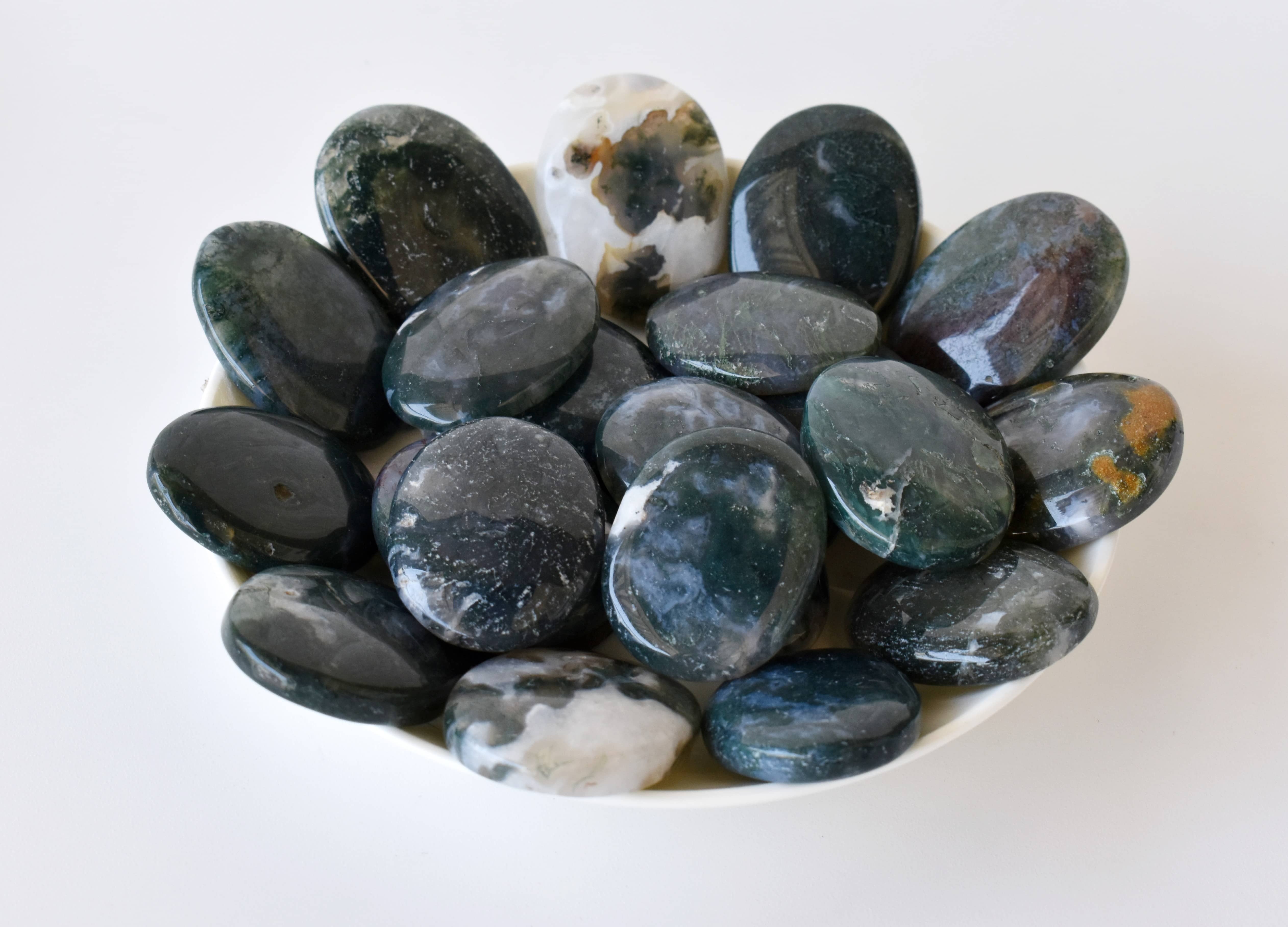 Moss Agate Worry Stone for Crystal Healing, Pocket Palm Stone