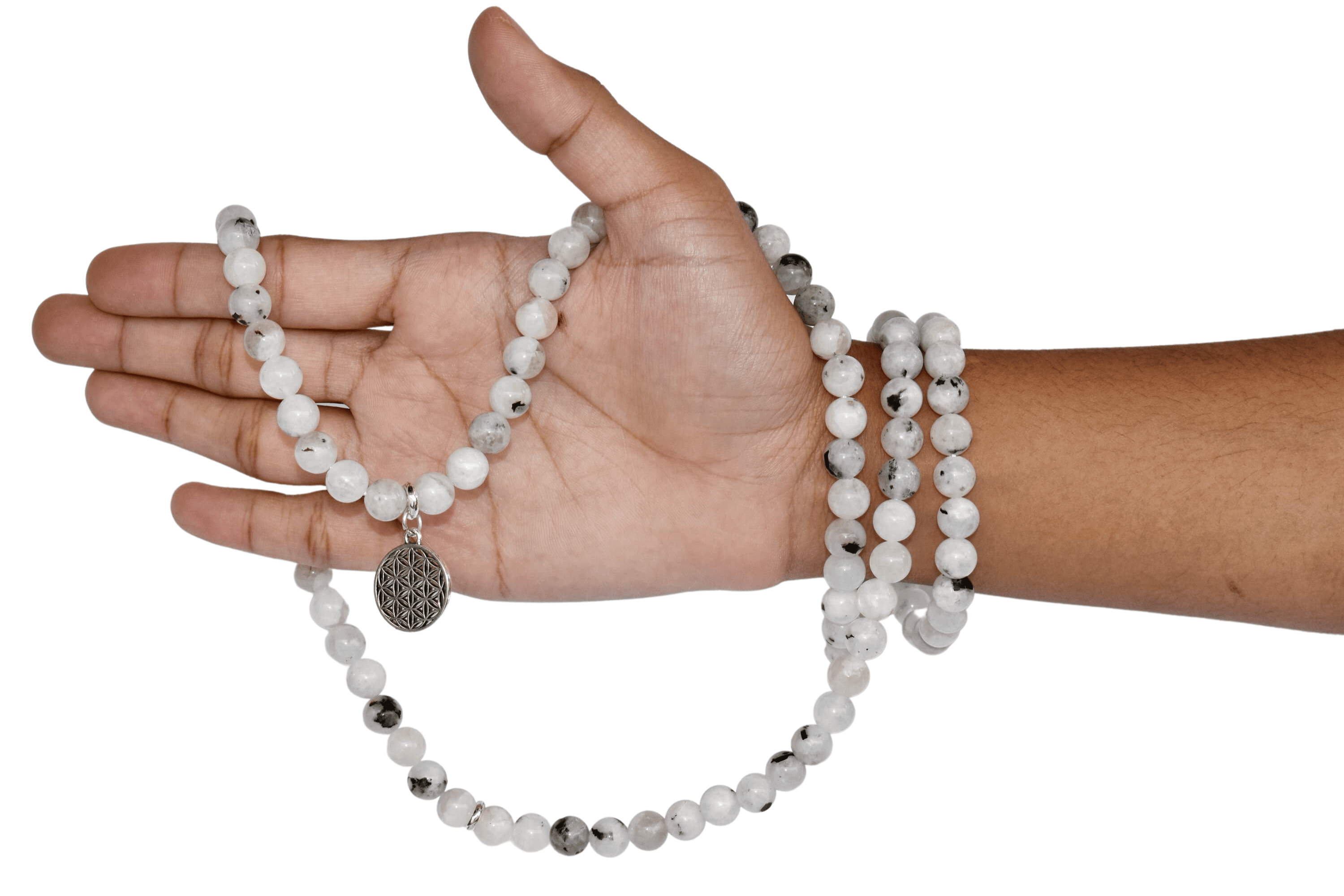 Rainbow Moonstone 108 Prayer Beads Mala Bracelet Prayer Beads Necklace