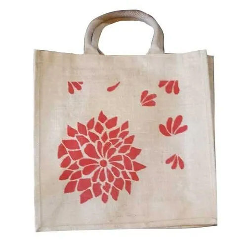 Printed Loop Handle Jute Carry Bag