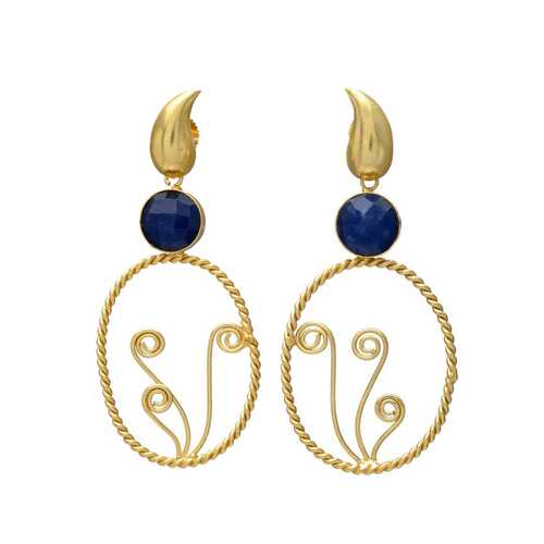 Golden Dangle earring with sapphire gemstone