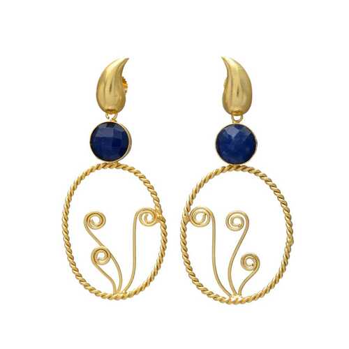 Golden Dangle earring with sapphire gemstone