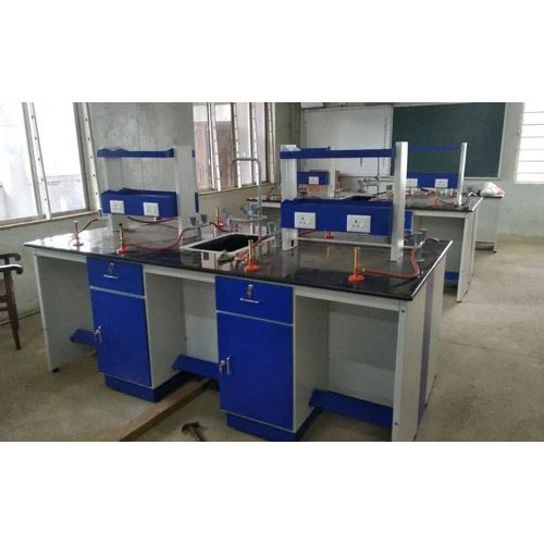 Island Table - Industrial Laboratory Furniture White & Blue Painted Finish | Easy to Clean Indoor Use 1-Year Warranty