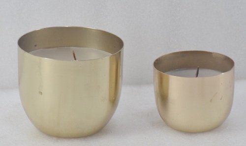 Metal Gold Plated Votive With Wax Set - Color: Golden