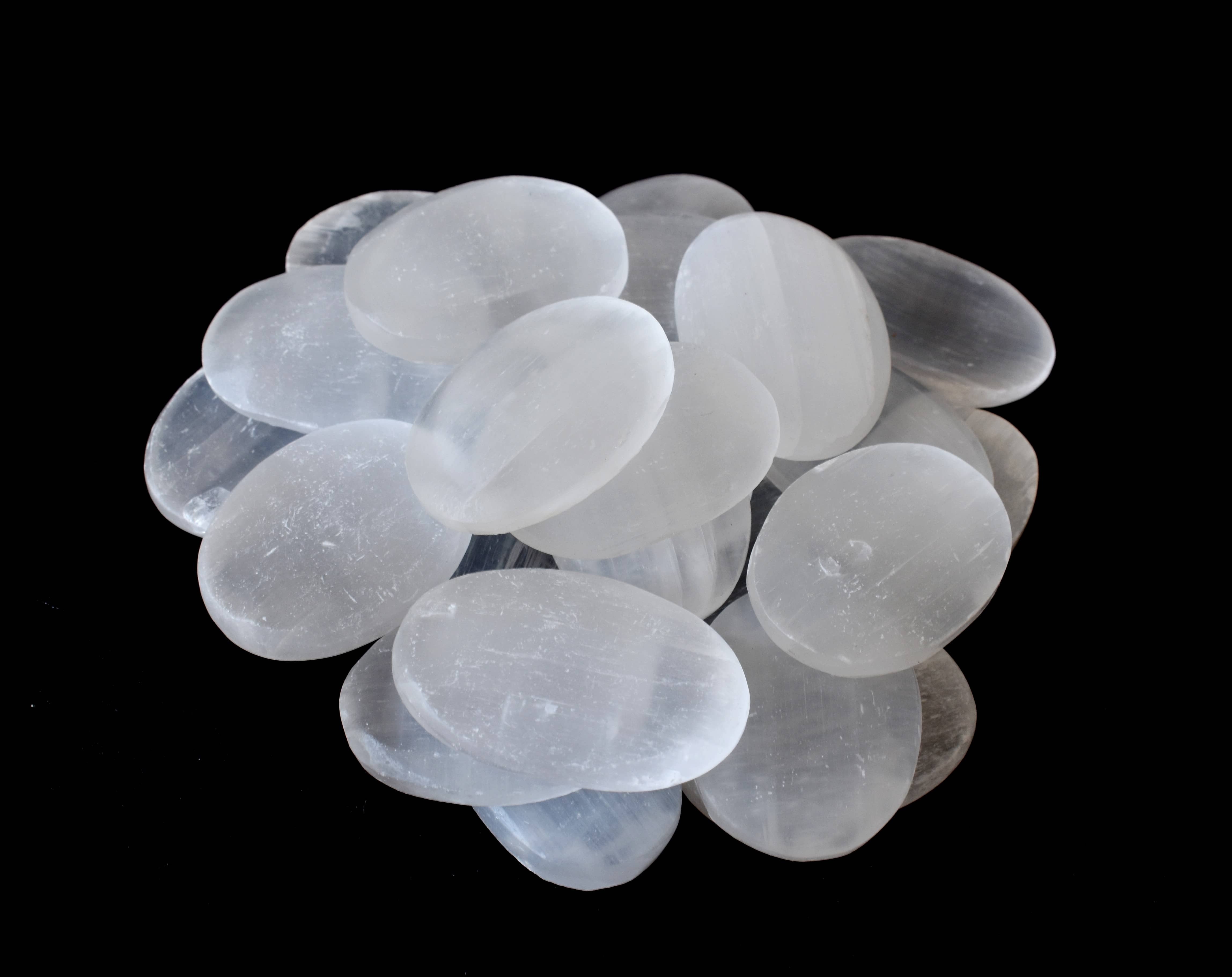 Selenite Worry Stone for Crystal Healing, Pocket Palm Stone