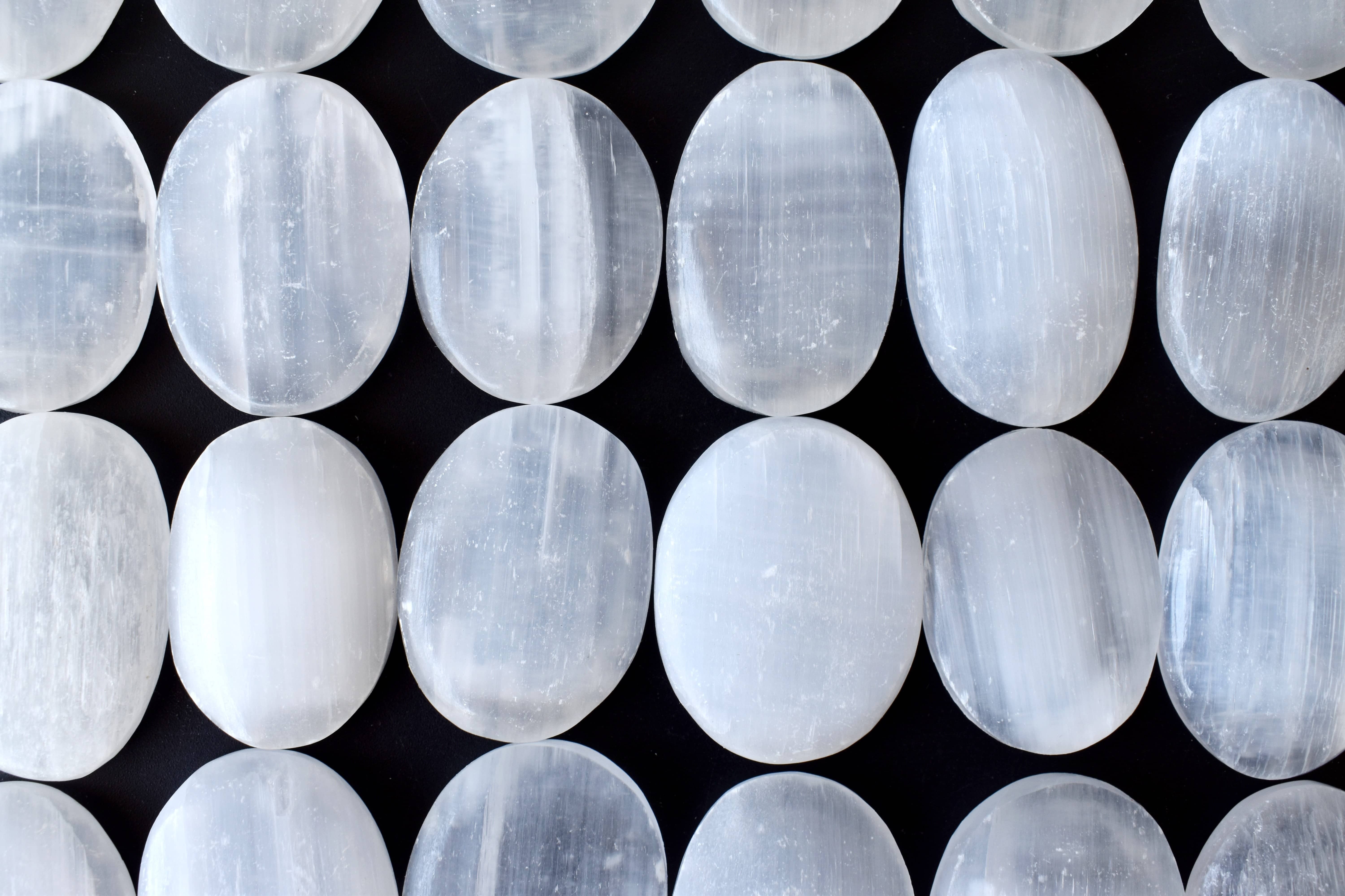 Selenite Worry Stone for Crystal Healing, Pocket Palm Stone