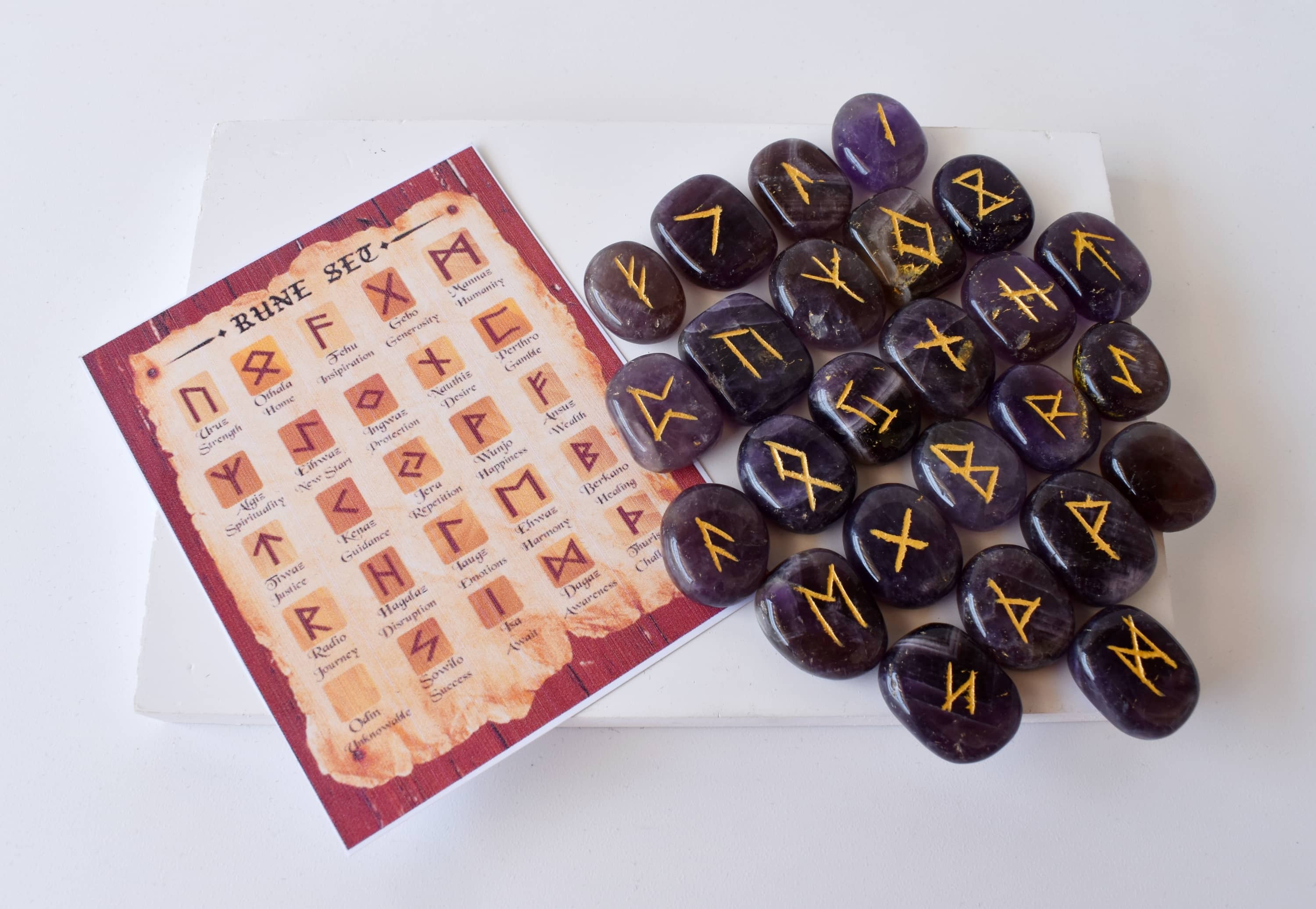 Amethyst Rune Set, Futhrak Runic Set, Runic Gemstones