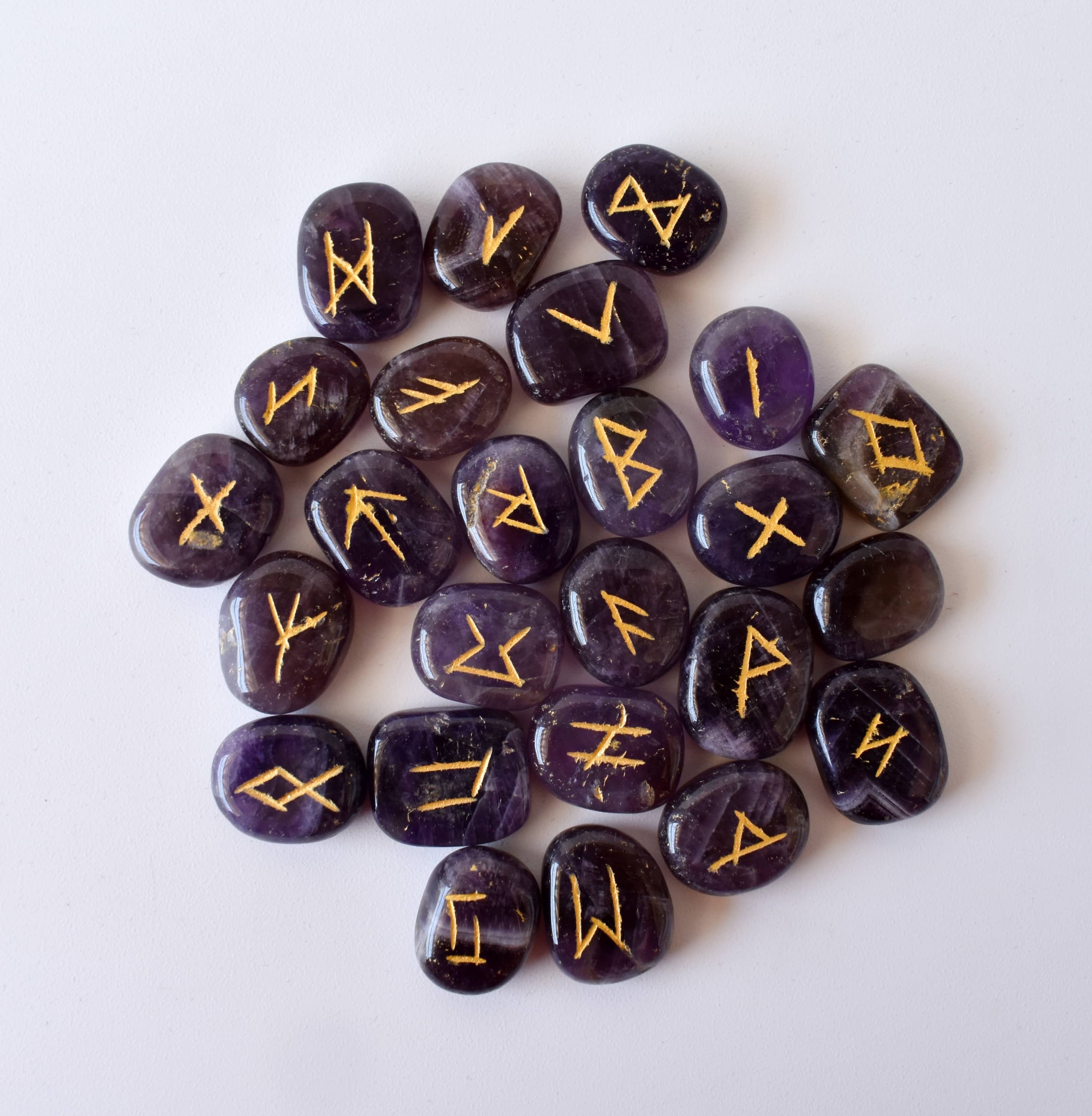 Amethyst Rune Set, Futhrak Runic Set, Runic Gemstones