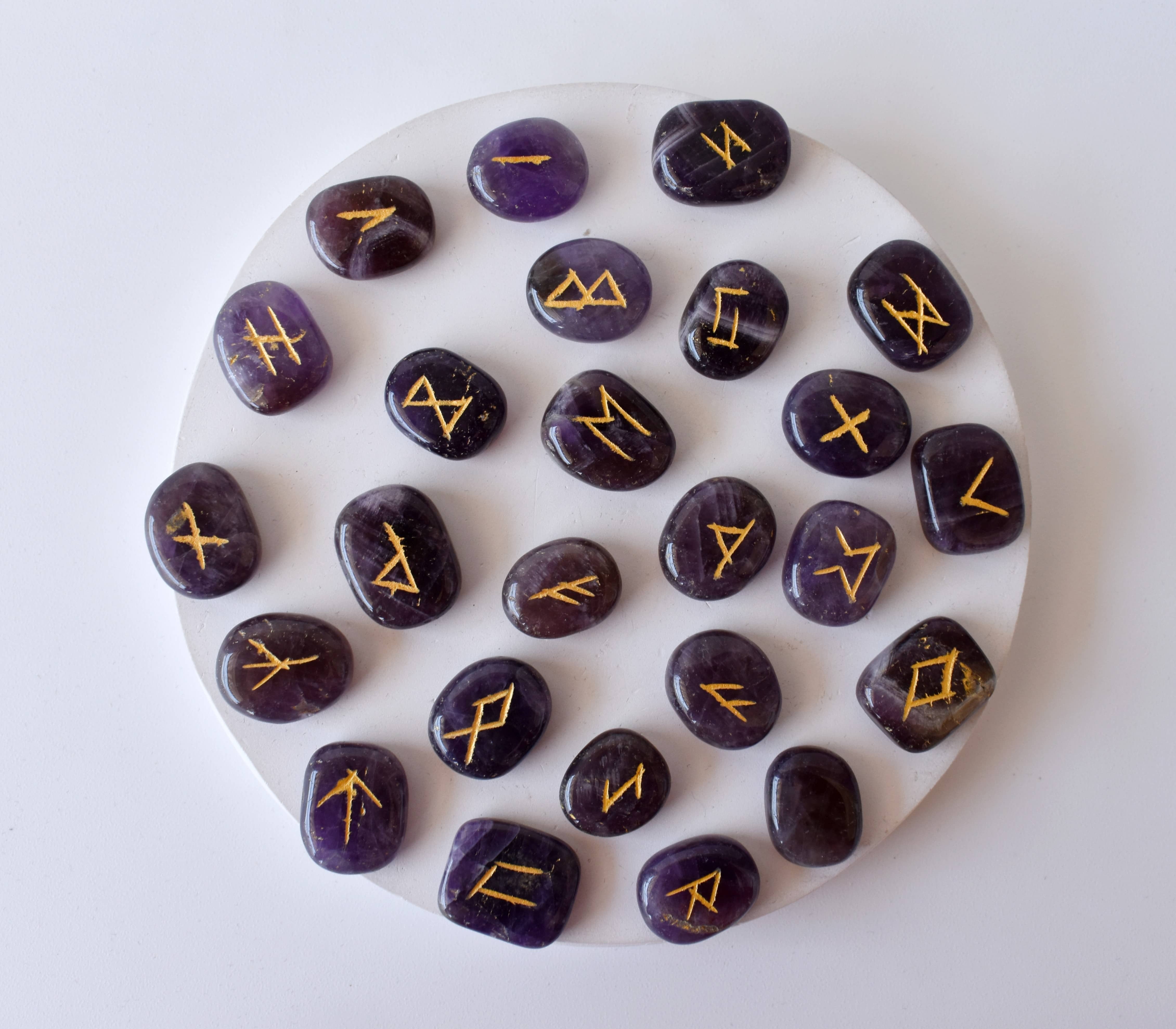 Amethyst Rune Set, Futhrak Runic Set, Runic Gemstones