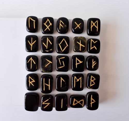 Black Jasper Rune Set, Futhrak Runic Set, Runic Gemstones