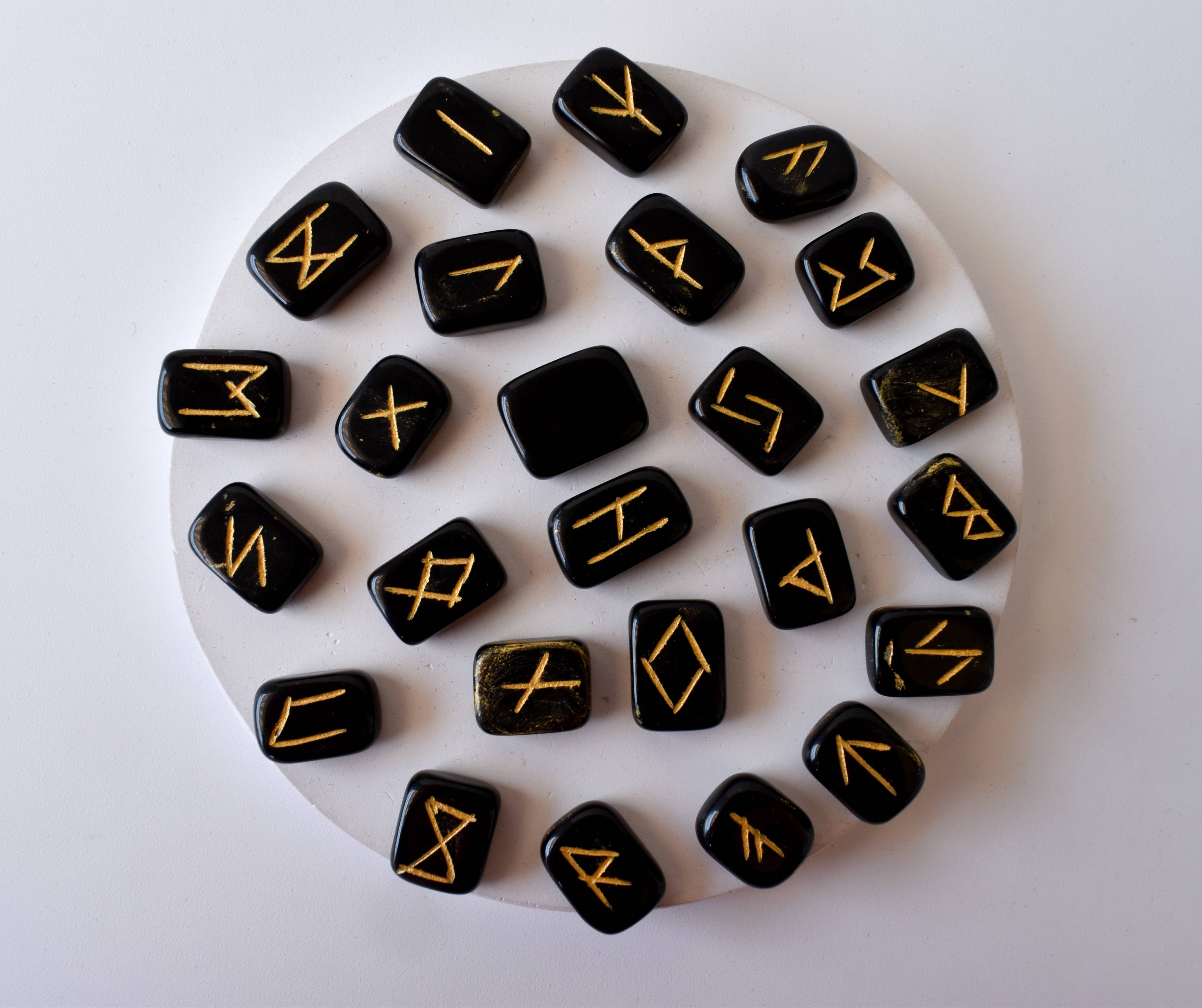 Black Jasper Rune Set, Futhrak Runic Set, Runic Gemstones