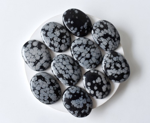 Snowflake Obsidian Worry Stone for Crystal Healing, Pocket Palm Stone