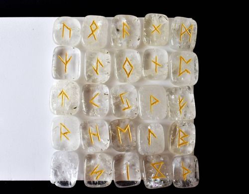 Crystal Quartz Rune Set, Futhrak Runic Set, Runic Gemstones