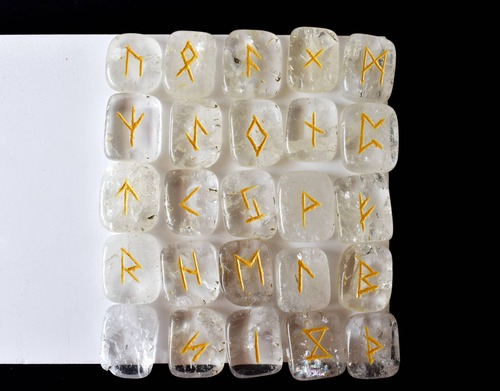 Crystal Quartz Rune Set Futhrak Runic Set Runic Gemstones