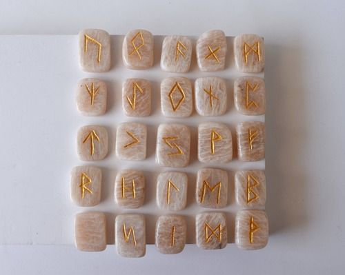 Moonstone Rune Set, Futhrak Runic Set, Runic Gemstones