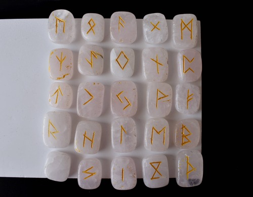 Rose Quartz Rune Set Futhrak Runic Set Runic Gemstones