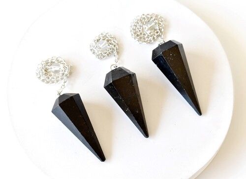 Black Tourmaline Faceted Cone Reiki Pendulum, Crystal Healing Gemstone