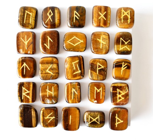 Tiger Eye Rune Set Futhrak Runic Set Runic Gemstones