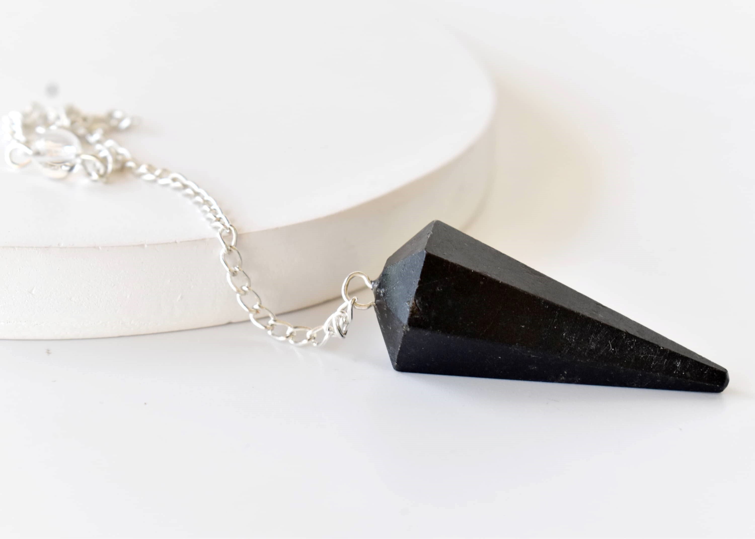 Black Tourmaline Faceted Cone Reiki Pendulum Crystal Healing Gemstone