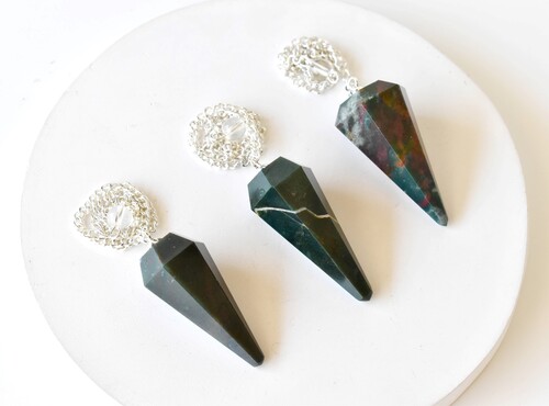 Bloodstone Faceted Cone Reiki Pendulum, Crystal Healing Gemstone