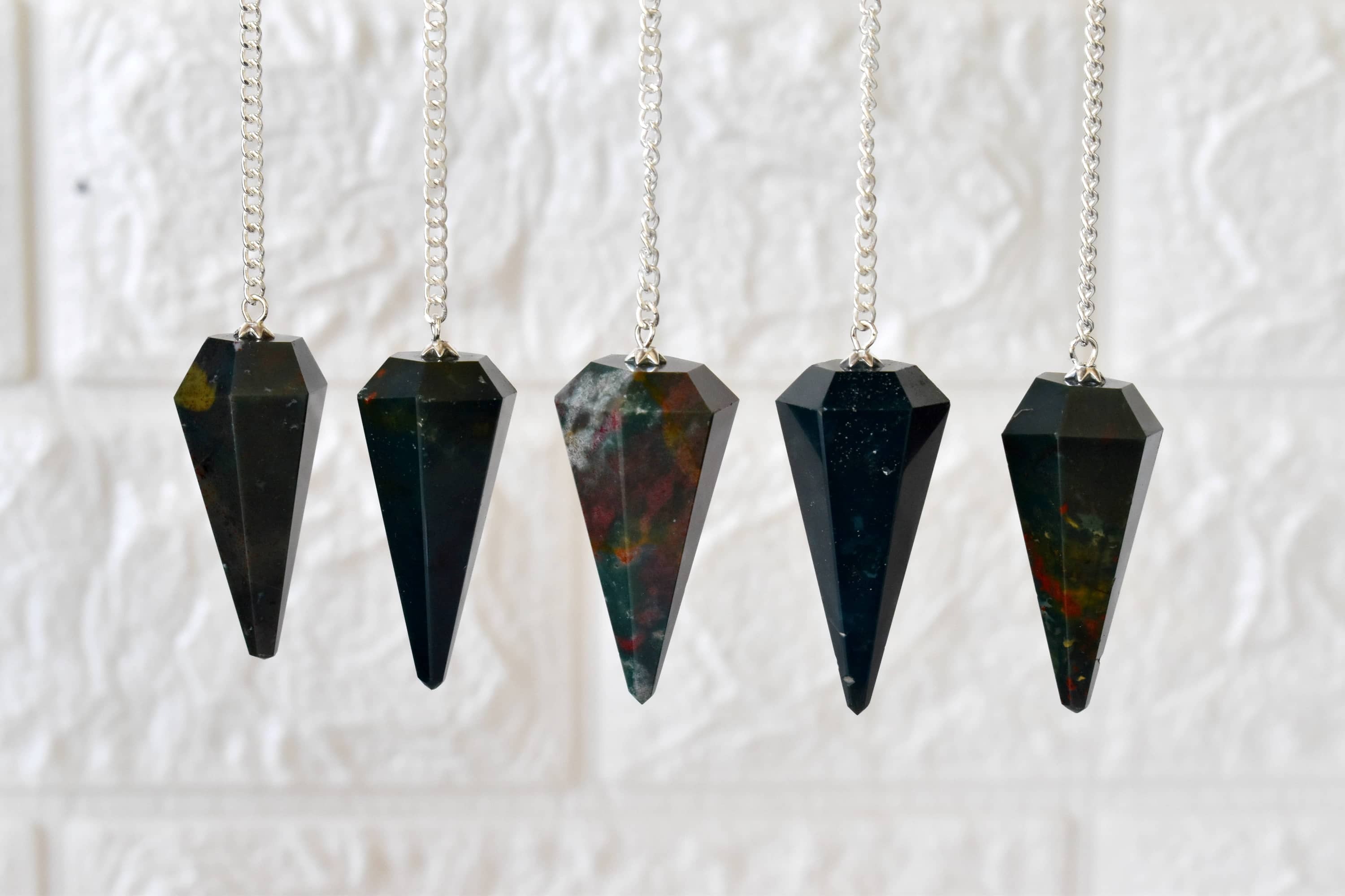 Bloodstone Faceted Cone Reiki Pendulum, Crystal Healing Gemstone