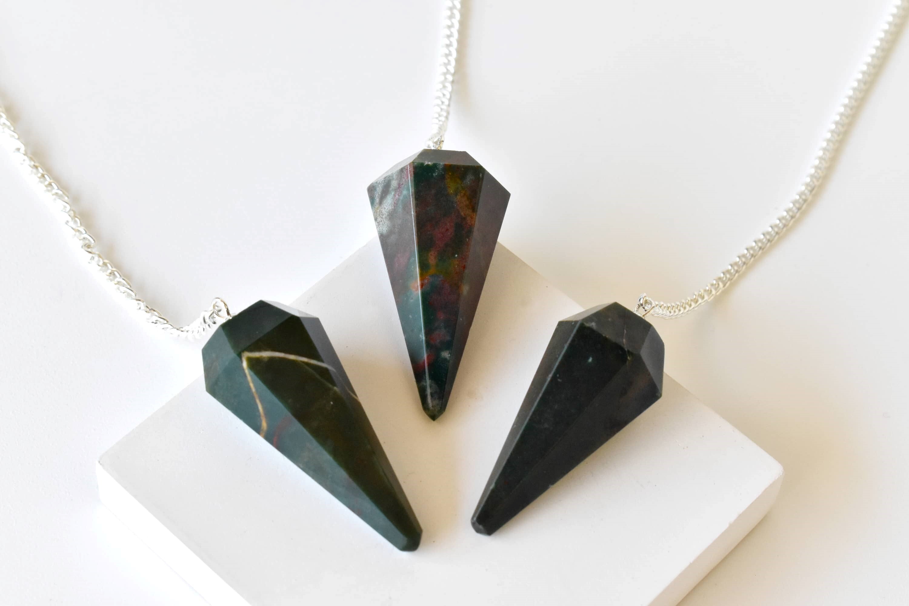 Bloodstone Faceted Cone Reiki Pendulum, Crystal Healing Gemstone